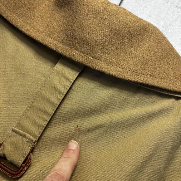 M Hyman And Son Heavy Lined Trench Coat Mens 56 R Tan Belted Wool Collar Long - Picture 11 of 16